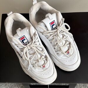 Fila White Sneakers with Red & Blue Logo Accents